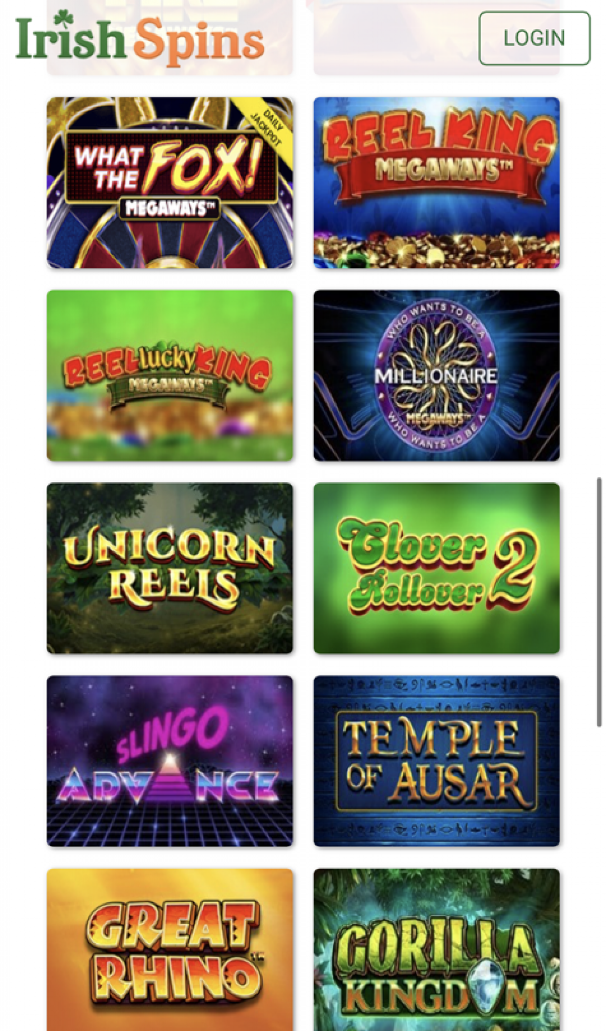 Irish Spins mobile site