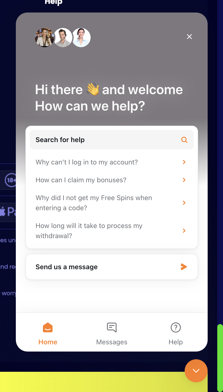 JeffBet live chat support widget