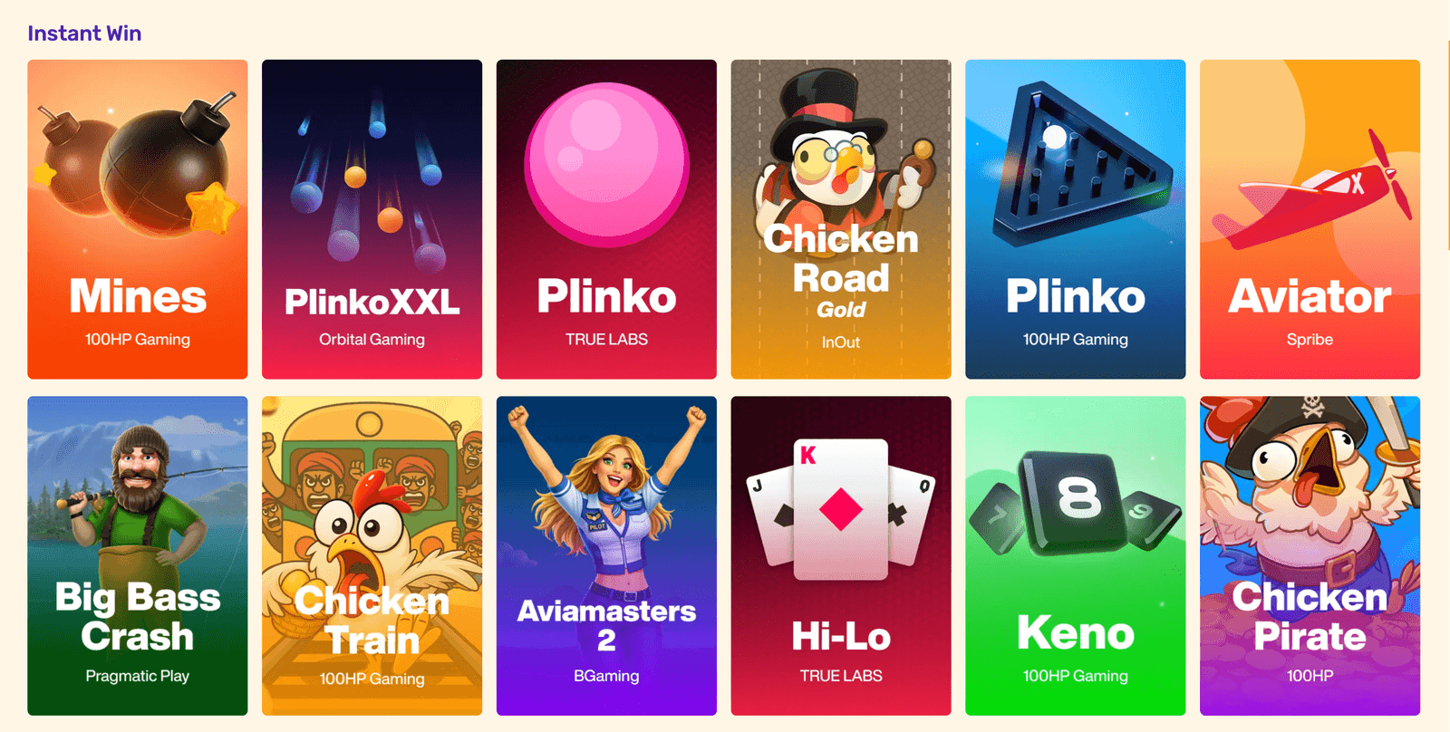 Let's Lucky instant win games including Aviator, Plinko and Mines