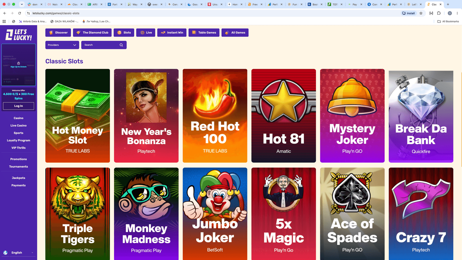 Let's Lucky classic slots lobby
