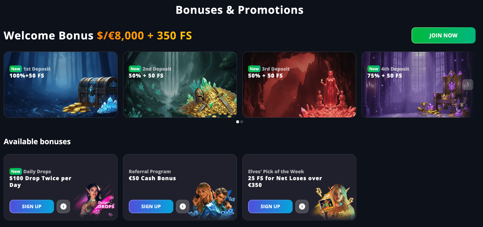 LuckyElf casino online bonuses