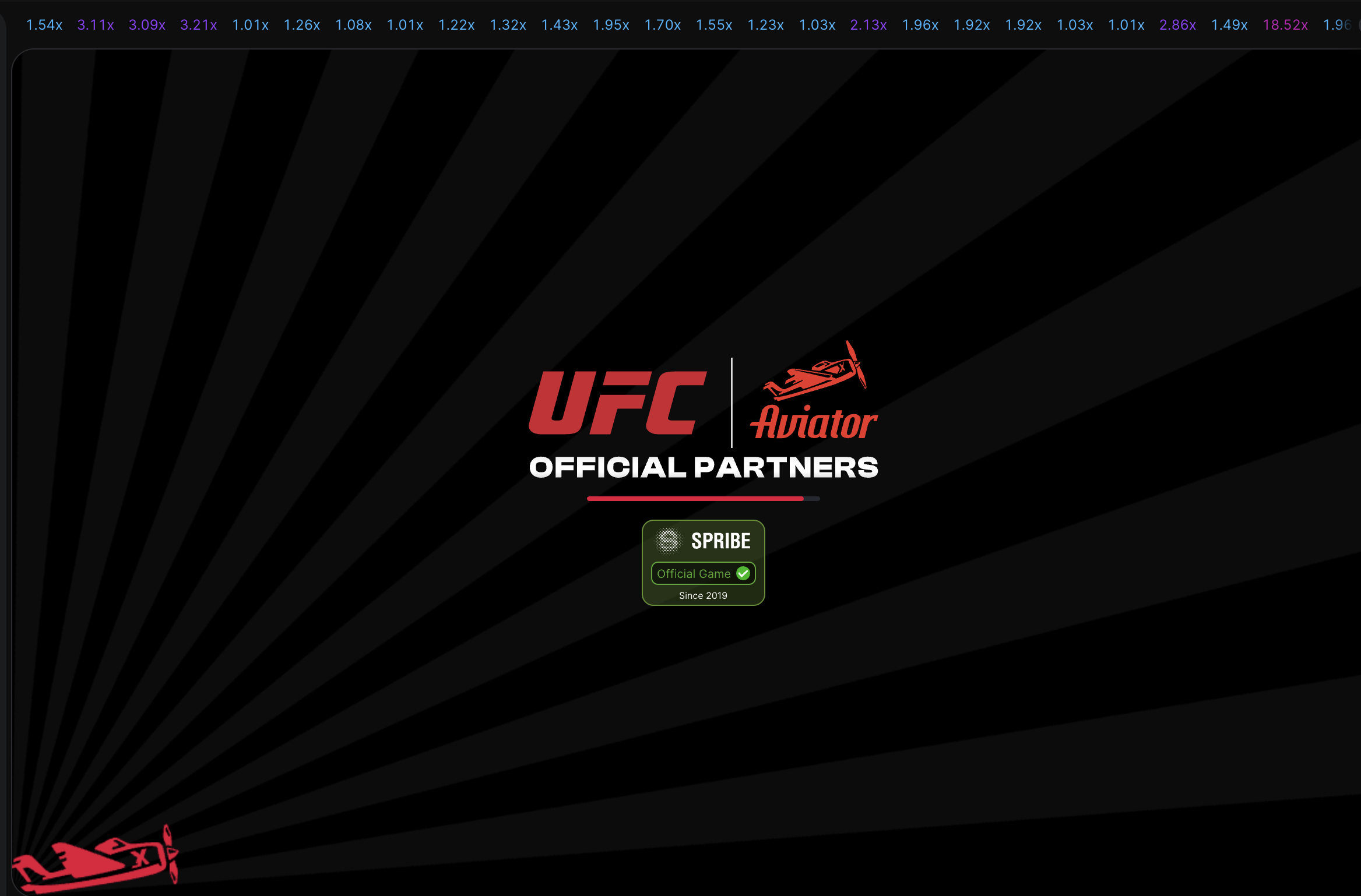 Metaspins Aviator loading screen showing UFC official partners