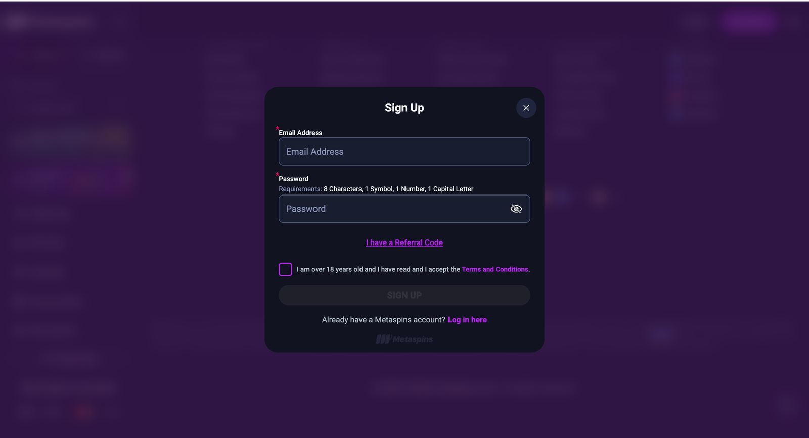 Metaspins howto signup