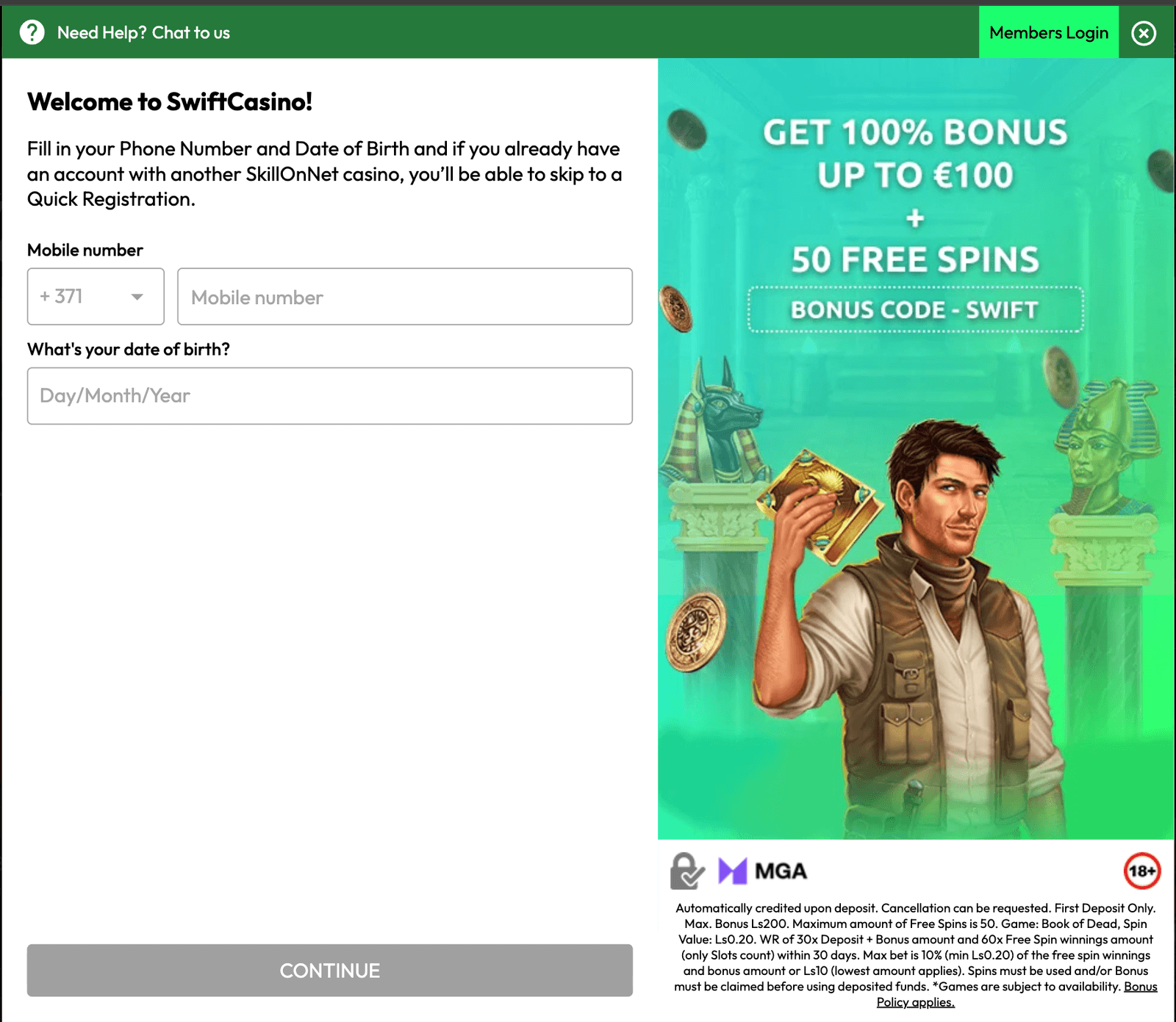 Swift Casino Welcome Bonus