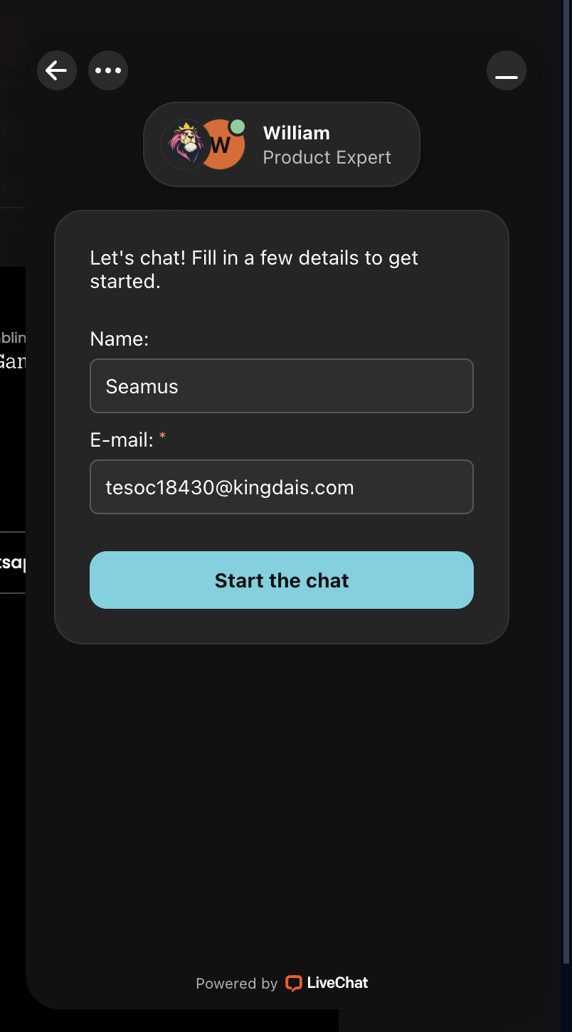 Tip-top live chat pre-chat form powered by LiveChat