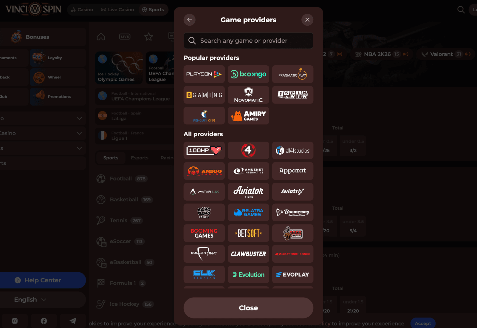 vincispin casino providers