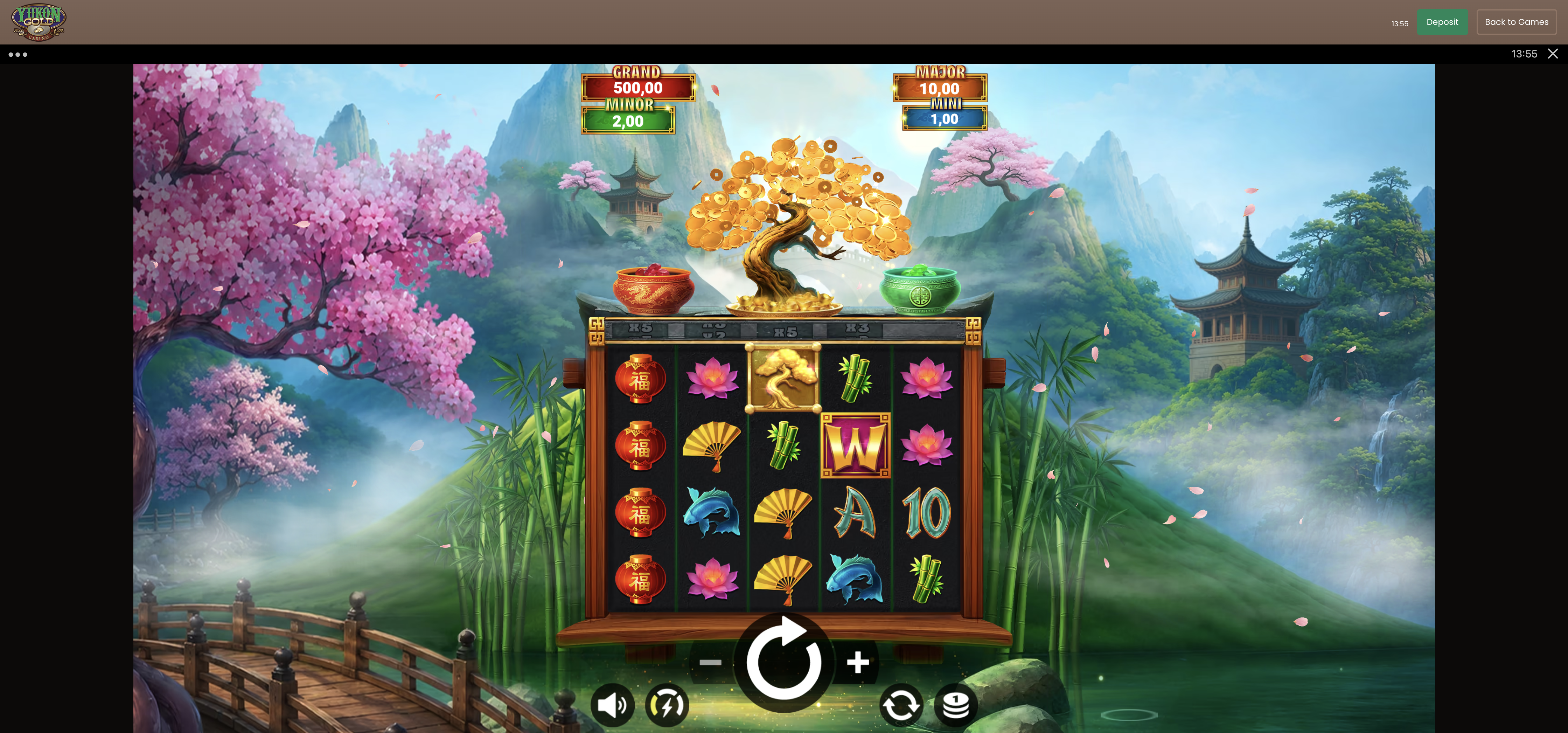 Coin Blossom slot in play on Yukon Gold after our €10 Visa deposit