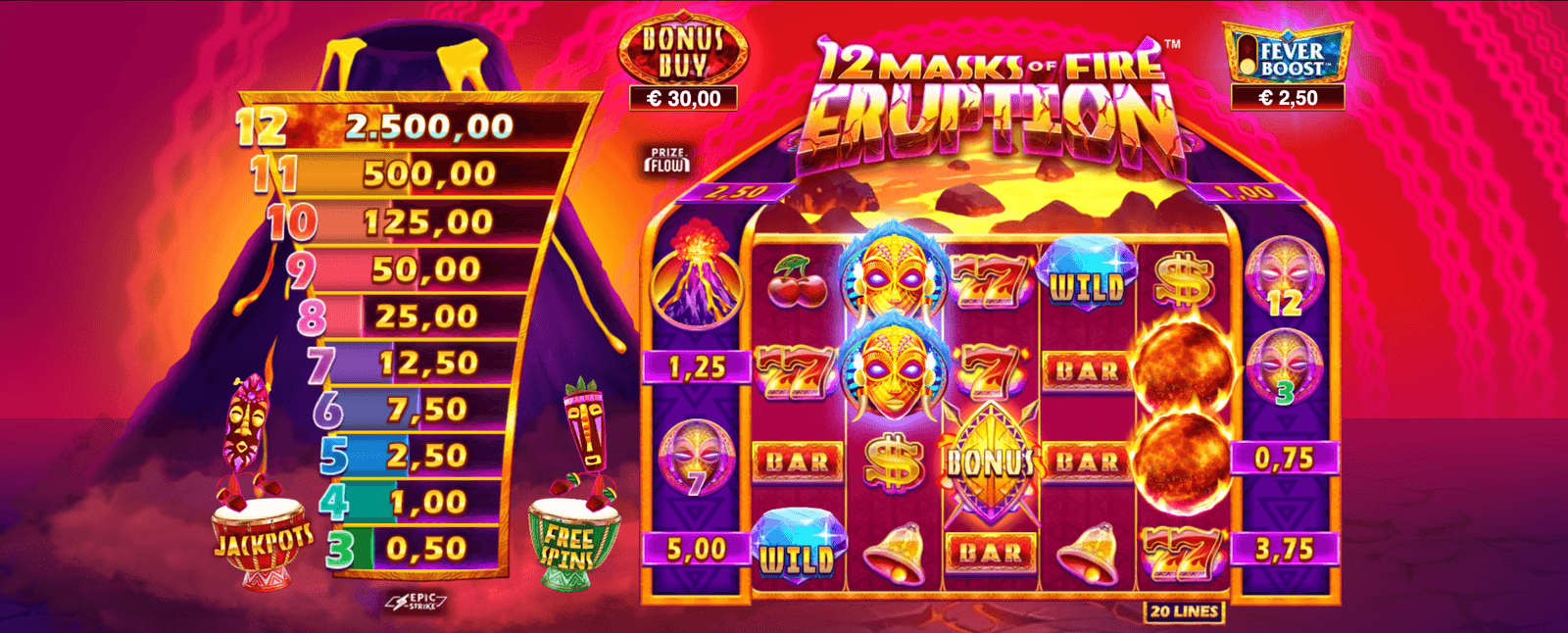 12 Masks of Fire Eruption Early Access slot at Zodiac Casino