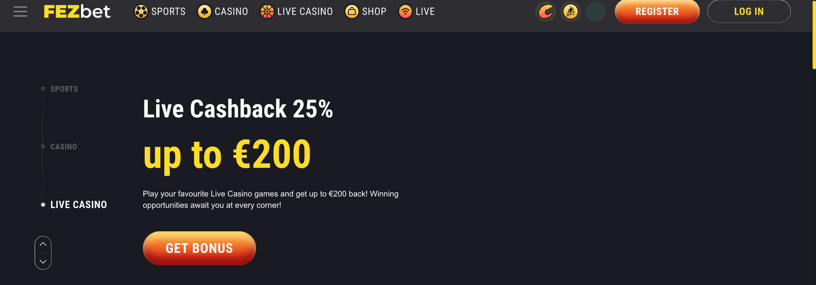 fezbet live casino bonus