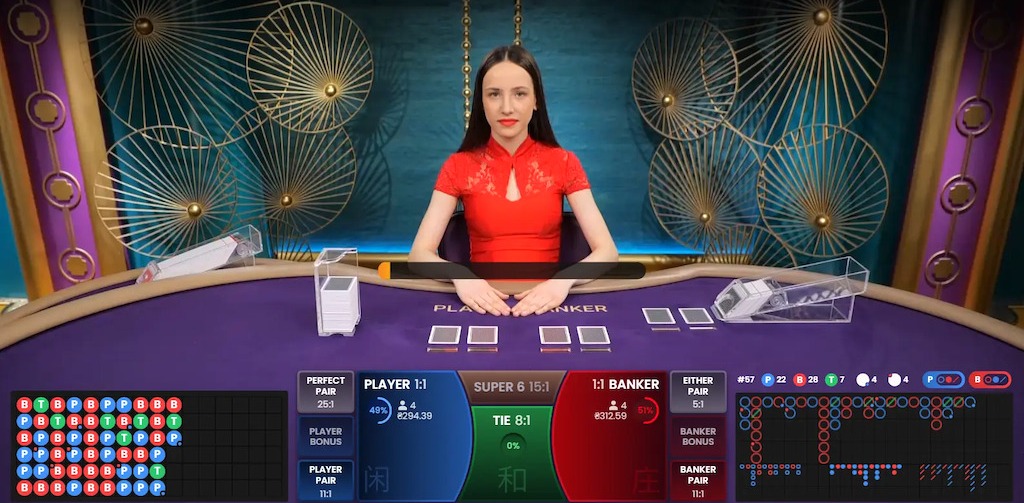 Live baccarat table with dealer