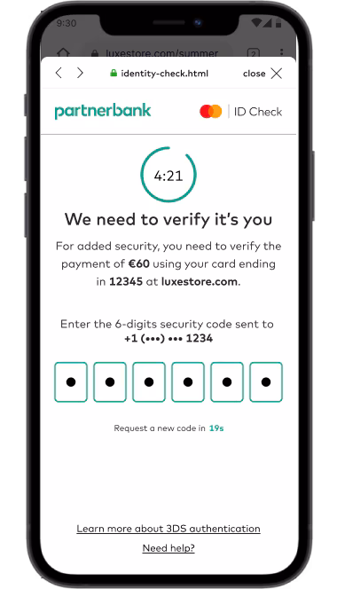 Mastercard SecureCode verification prompt on mobile