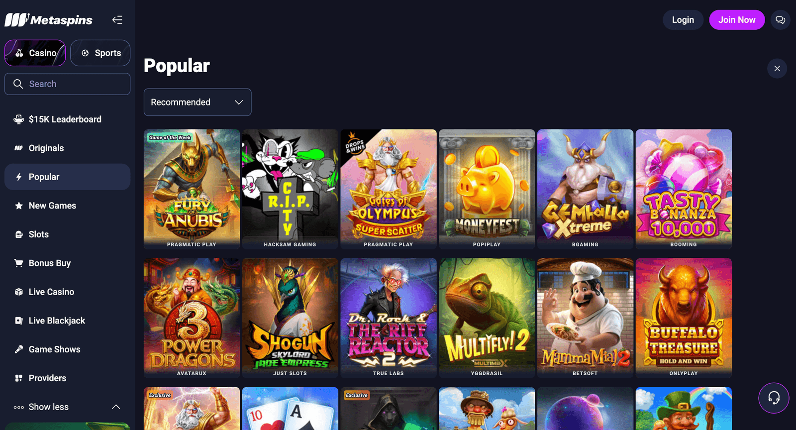 Metaspins top slots