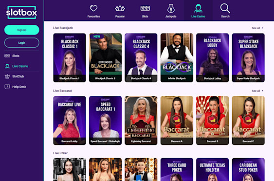 Slotbox live casino baccarat rooms