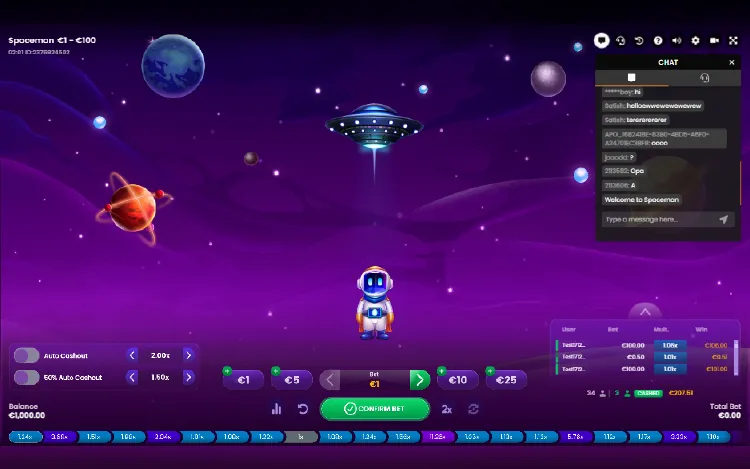 Spaceman auto cashout and 50% auto cashout settings on the betting panel