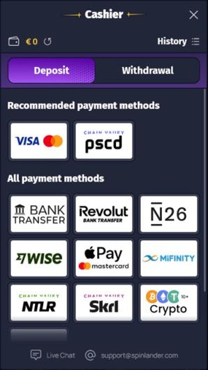 Spinlander Casino Mobile bank