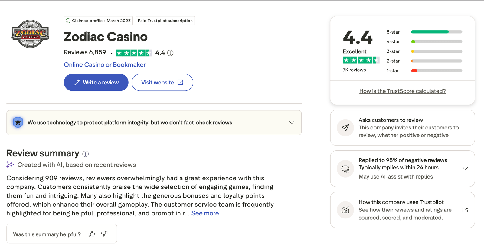 zodiac casino trustpilot